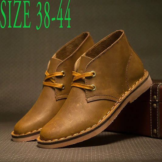 Men Boots Genuine Leather Lace-up Men Shoes High Quality Vintage British Snow Boots Autumn Winter Men Casual Ankle Boots