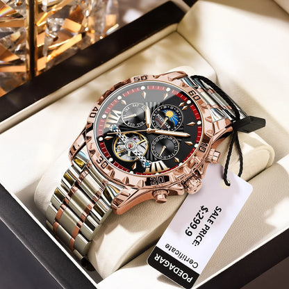 POEDAGAR Luxury Automatic Mechanical Wristwatch Tourbillon Waterproof Luminous Men Watch Date Week Stainless Steel Men's Watches