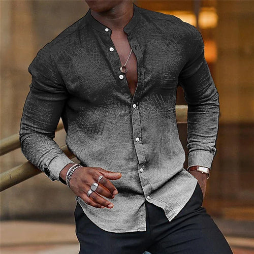 2024 New Gray Shirt  Casual Hawaiian Shirt  Collar Long Sleeve  Sleeve Shirt Fashion Trend Tops Club Party Beach Street Shirt