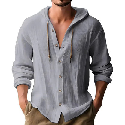 Men's Cotton Shirts Long Sleeve Hooded Cardigan T-shirt Men's Blouse Summer Autumn Sweatshirts Hawaiian Beach Shirts