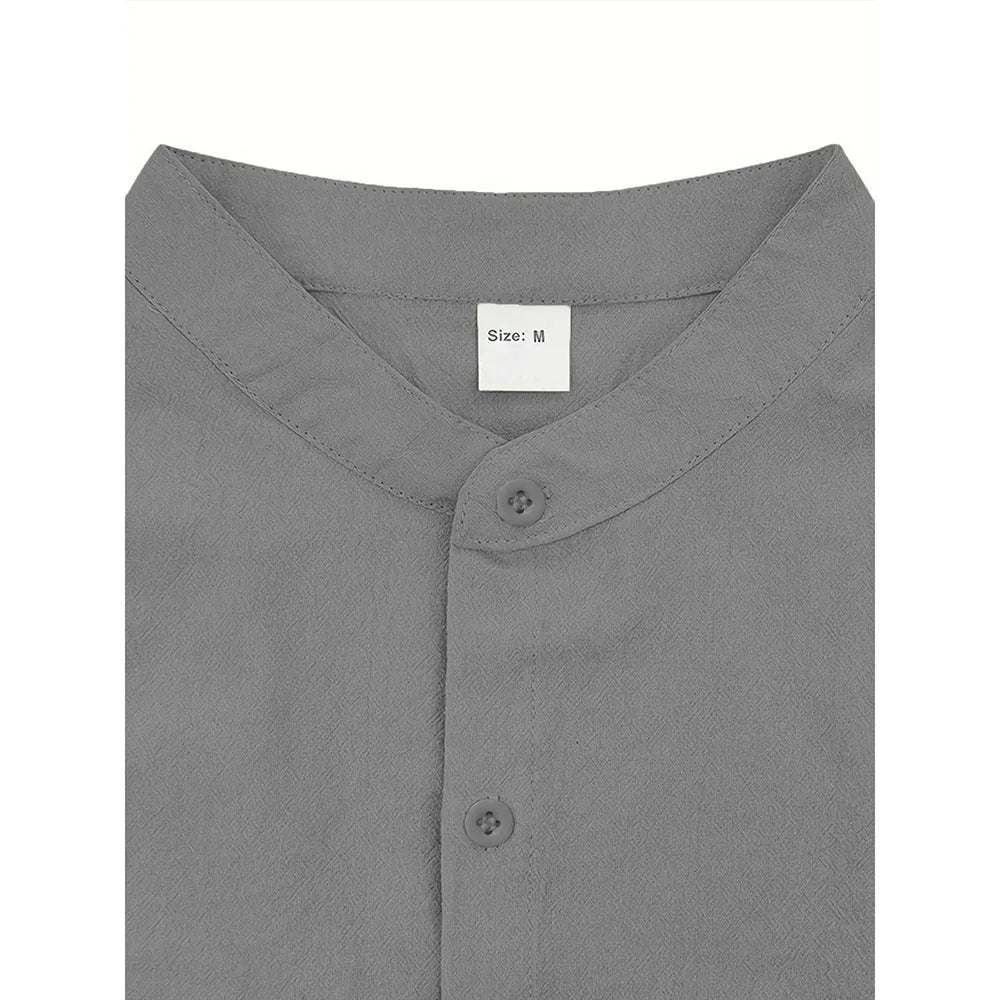 Summer Men's Short Sleeve Shirt Solid Color Casual Single Breasted Cotton Linen Breathable Lightweight Male Basic Style Top