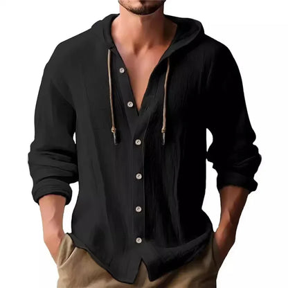 Men's Cotton Shirts Long Sleeve Hooded Cardigan T-shirt Men's Blouse Summer Autumn Sweatshirts Hawaiian Beach Shirts