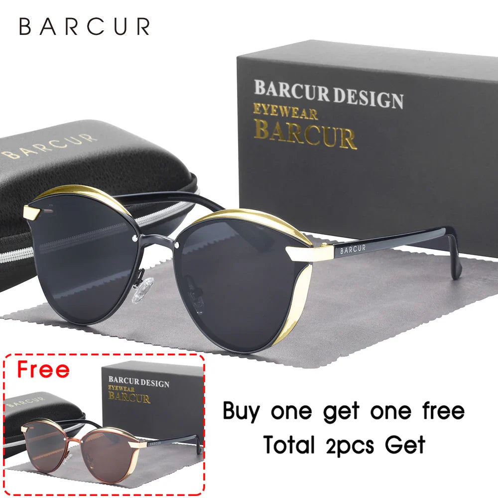 BARCUR Style Polarized Sunglasses For Women Catmore Round Sun Glass Ladies Woman Eyewear Accessory UVAB Protection