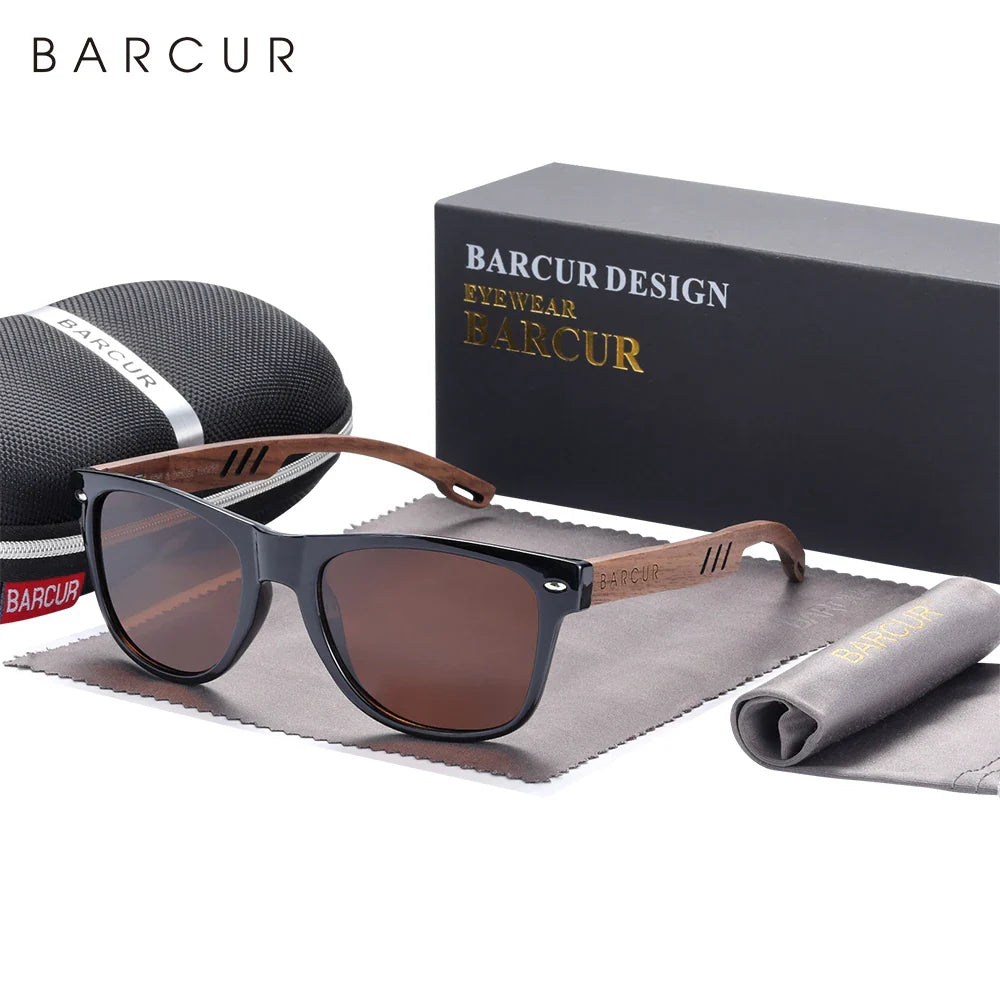 BARCUR Black Walnut Sunglasses for Men Wood Sun Glasses Man Eyeglasses Polarizing Glasses UVA&B Protection Eyewear ECO-Friendly