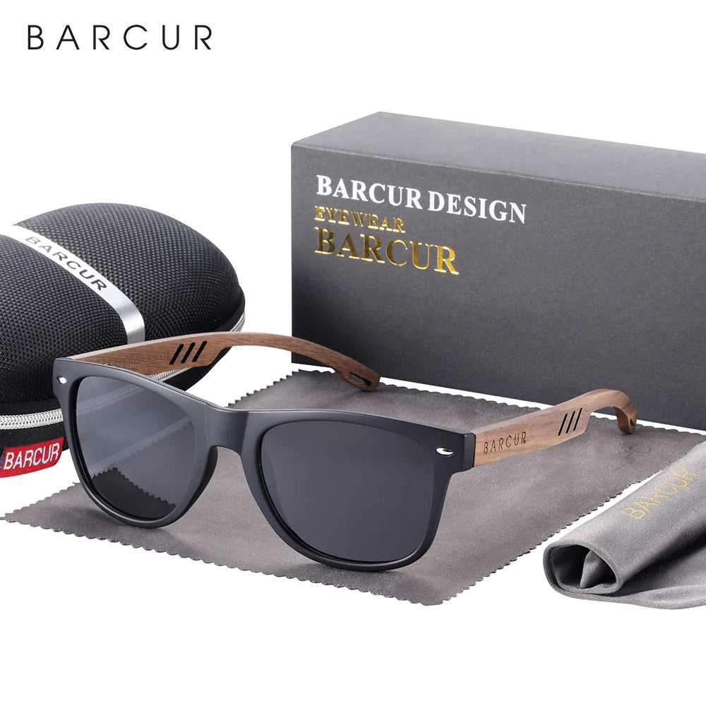 BARCUR Black Walnut Sunglasses for Men Wood Sun Glasses Man Eyeglasses Polarizing Glasses UVA&B Protection Eyewear ECO-Friendly