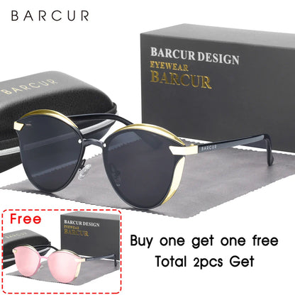 BARCUR Style Polarized Sunglasses For Women Catmore Round Sun Glass Ladies Woman Eyewear Accessory UVAB Protection