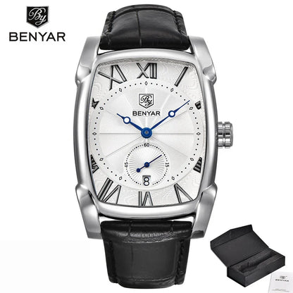 BENYAR Watches Men Luxury Brand Quartz Mens Wist Watches Military Leather Strap Casual Square Watch Waterproof Reloj De Hombre