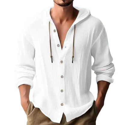 Men's Cotton Shirts Long Sleeve Hooded Cardigan T-shirt Men's Blouse Summer Autumn Sweatshirts Hawaiian Beach Shirts