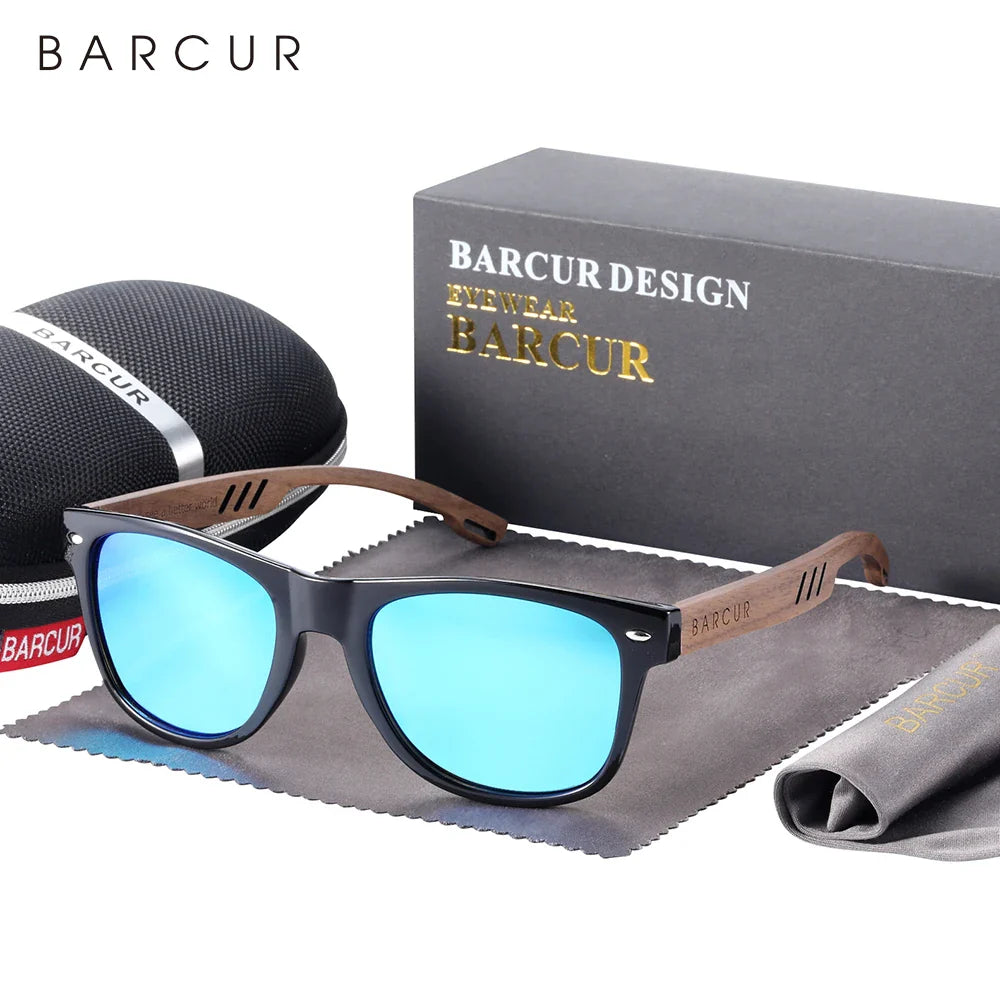 BARCUR Black Walnut Sunglasses for Men Wood Sun Glasses Man Eyeglasses Polarizing Glasses UVA&B Protection Eyewear ECO-Friendly