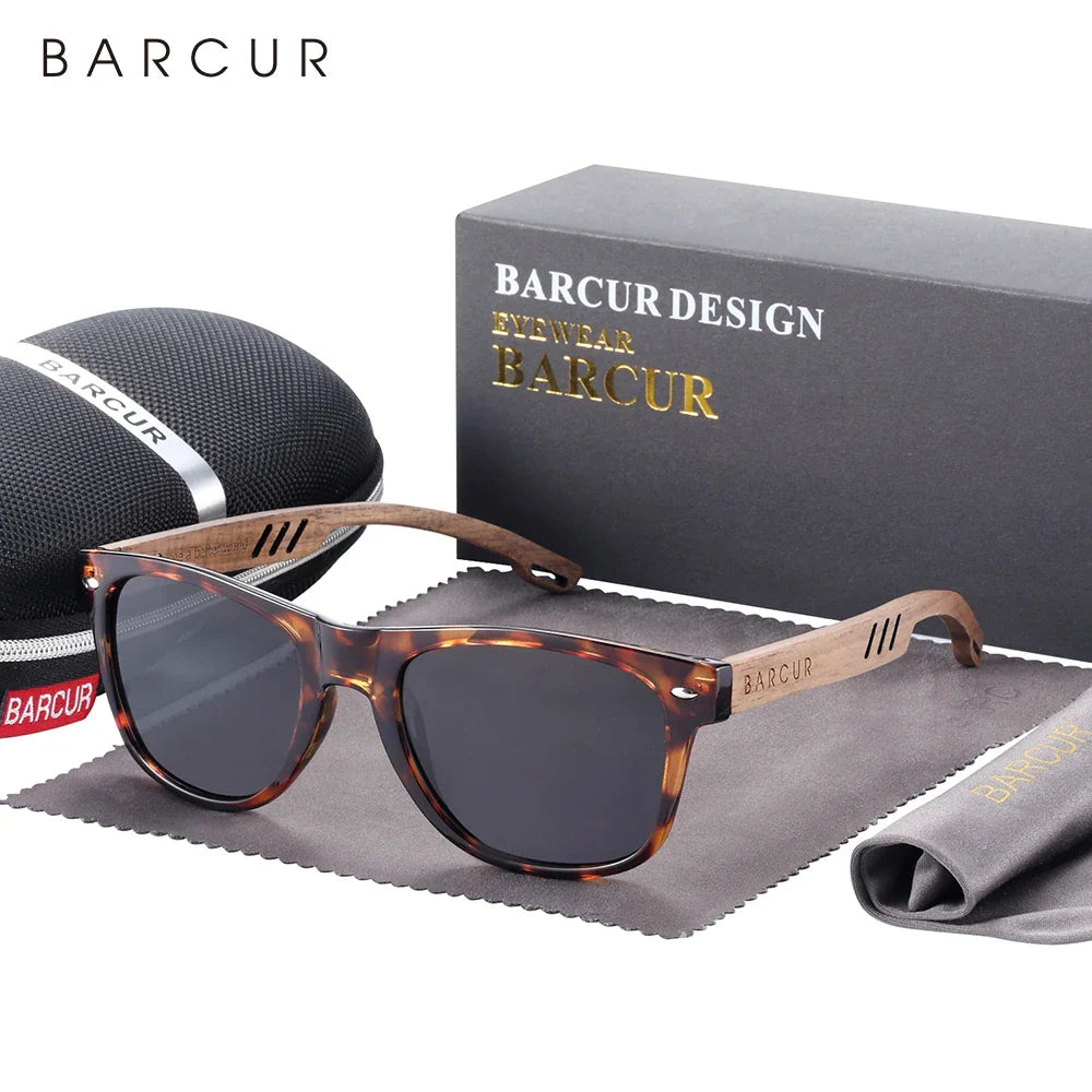 BARCUR Black Walnut Sunglasses for Men Wood Sun Glasses Man Eyeglasses Polarizing Glasses UVA&B Protection Eyewear ECO-Friendly