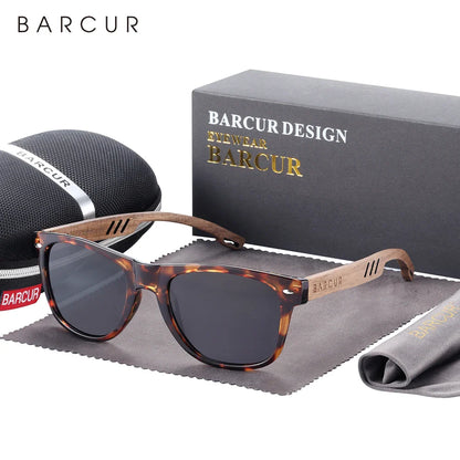 BARCUR Black Walnut Sunglasses for Men Wood Sun Glasses Man Eyeglasses Polarizing Glasses UVA&B Protection Eyewear ECO-Friendly