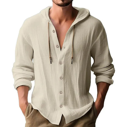 Men's Cotton Shirts Long Sleeve Hooded Cardigan T-shirt Men's Blouse Summer Autumn Sweatshirts Hawaiian Beach Shirts