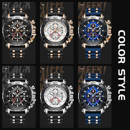 LIGE 2025 New Business Silicone Mens Watches Top Brand Luxury Quartz Watch For Men Waterproof Sport Big Dial Military Wristwatch