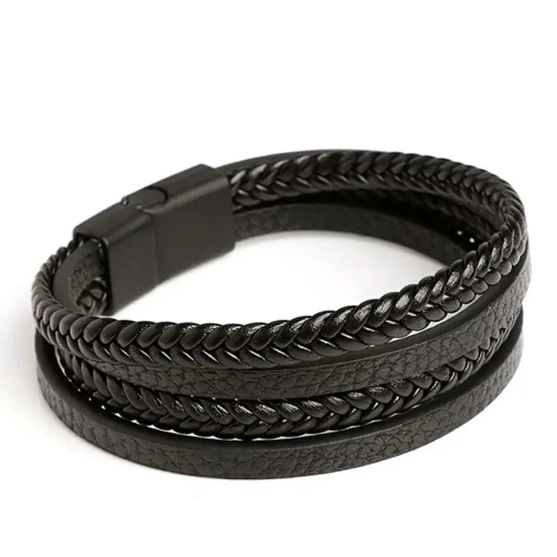 Trendy Leather Bracelets Men Stainless Steel Multilayer Braided Rope Bracelets For Male Bracelets Jewelry