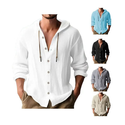 Men's Cotton Shirts Long Sleeve Hooded Cardigan T-shirt Men's Blouse Summer Autumn Sweatshirts Hawaiian Beach Shirts